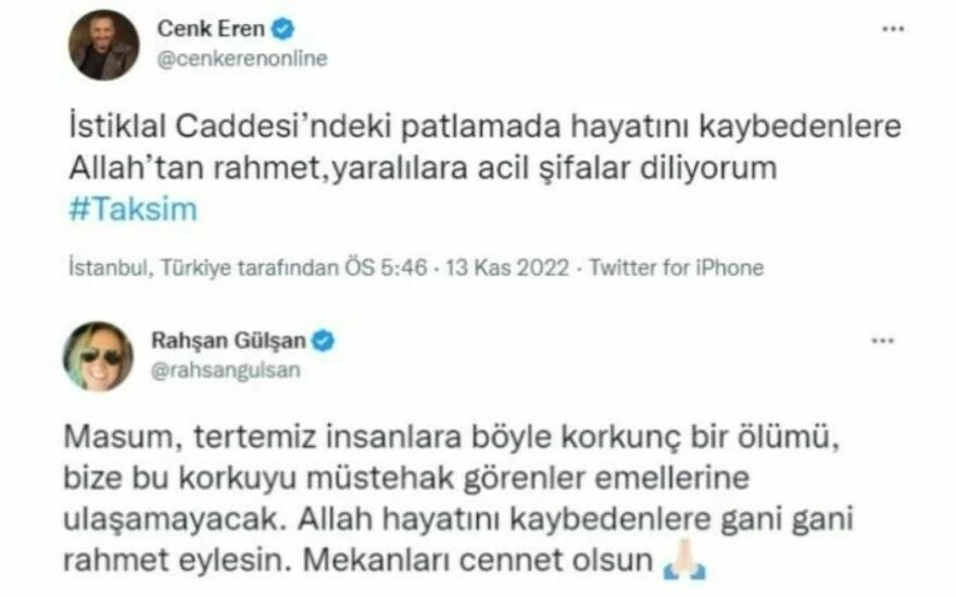 Ünlülerden Taksim’deki patlamaya sert tepkiler geldi: “Allah bin belanızı versin”