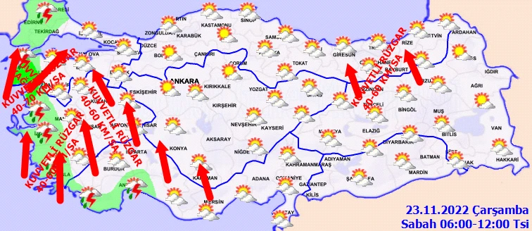 Meteoroloji'den 7 bölgeye sarı ve turuncu kodlu uyarı: Sağanak ve fırtına şiddetli vuracak! (23 Kasım hava durumu)