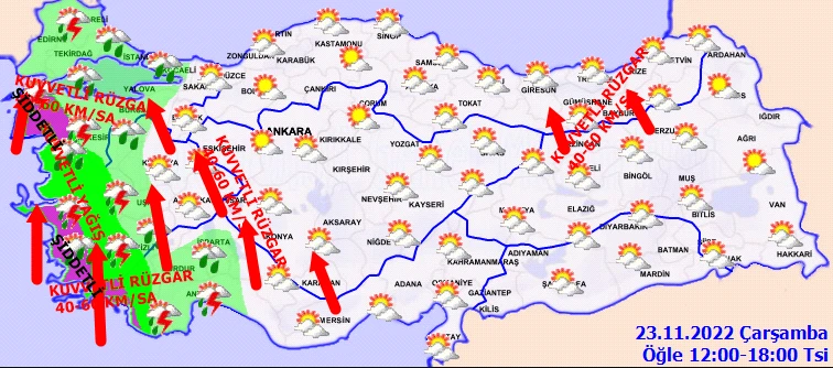 Meteoroloji'den 7 bölgeye sarı ve turuncu kodlu uyarı: Sağanak ve fırtına şiddetli vuracak! (23 Kasım hava durumu)