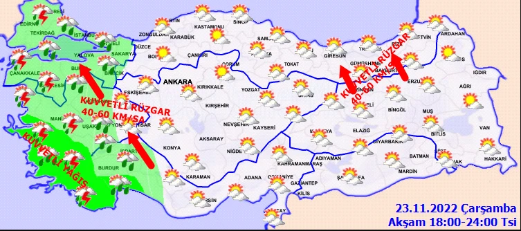 Meteoroloji'den 7 bölgeye sarı ve turuncu kodlu uyarı: Sağanak ve fırtına şiddetli vuracak! (23 Kasım hava durumu)