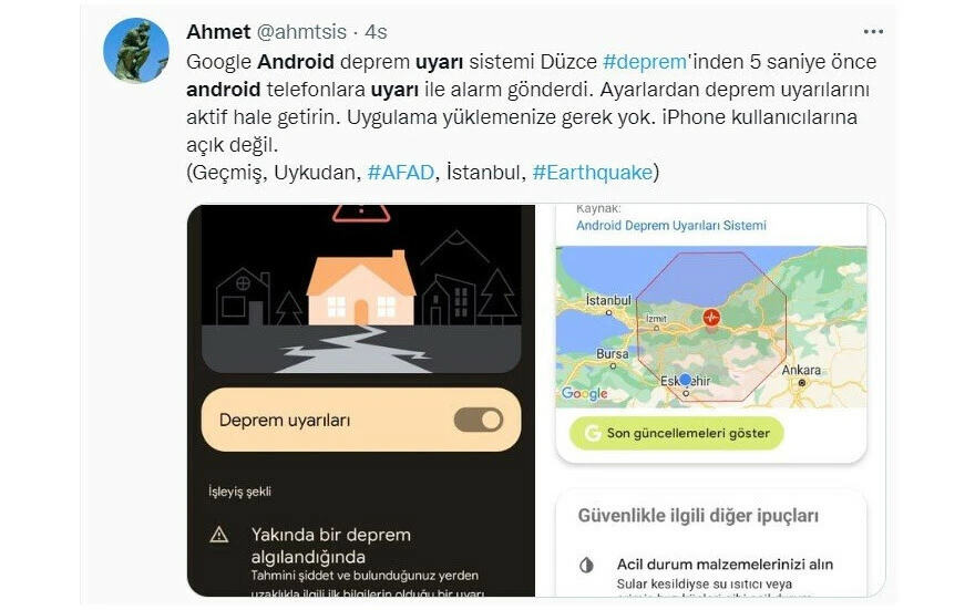 Deprem öncesi Google'dan Android telefonlara uyarı: Saniyeler öncesi bildirildi