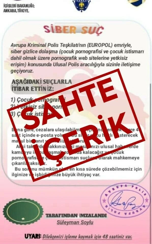 Emniyet'ten Bakan Soylu ve EUROPOL ismi ile gönderilen mailler hakkında uyarı