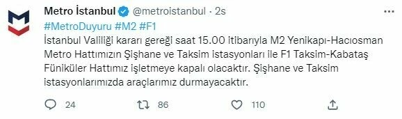 İBB duyurdu: Şişhane ve Taksim istasyonlarında durulmayacak