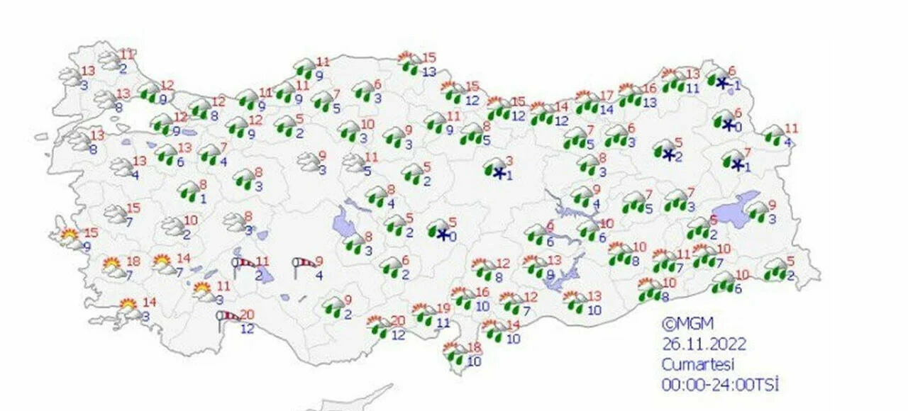 Meteoroloji bölge bölge uyardı! 25 ile sarı kodlu uyarı geldi (26 Kasım hava durumu)