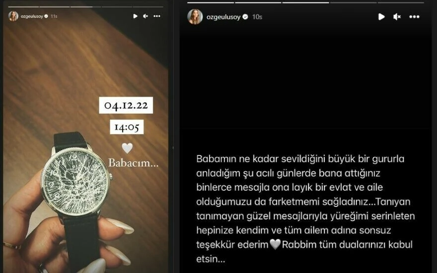 Özge Ulusoy, babasının kazada kırılan saatini paylaştı: “14.05... Babacığım”