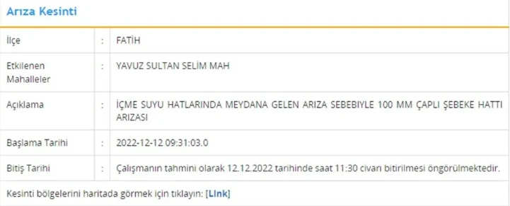 İstanbul'un 5 ilçesinde su kesintisi: 5 saat sürecek (12 Aralık <a href=