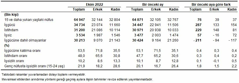 Son dakika! TÜİK açıkladı: Ekim ayında işsizlik oranı yüzde 10,2 oldu