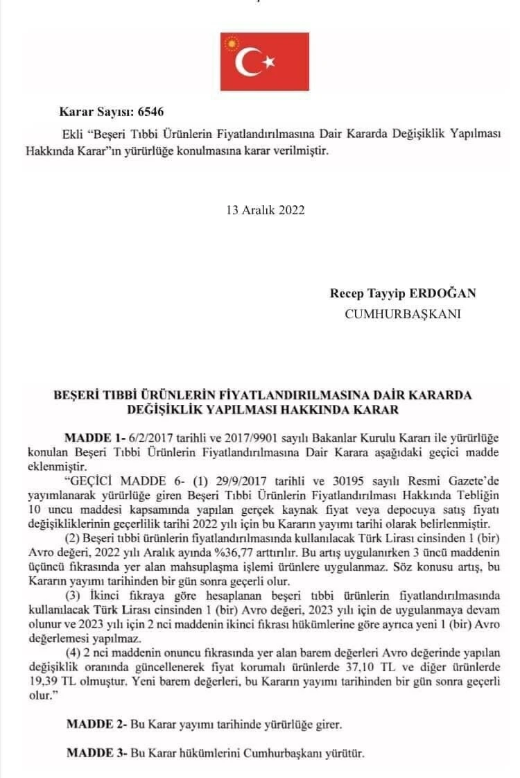 Son Dakika! İlaç fiyatlarına %36,77 zam geldi