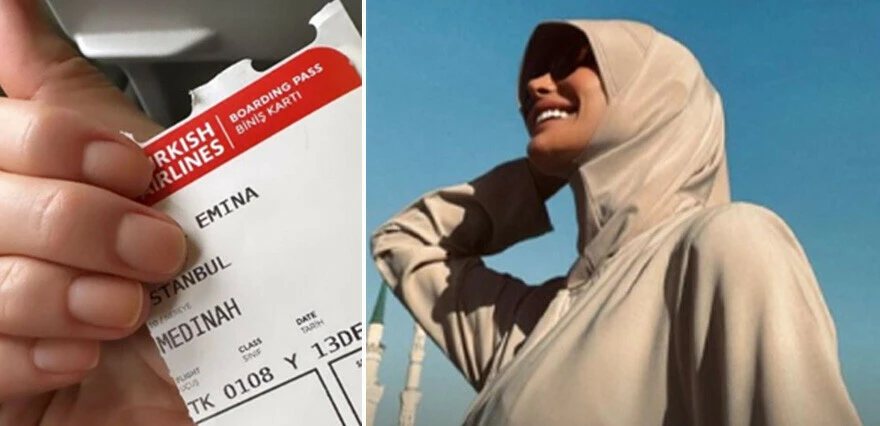 Umreye giden Emina Jahovic'in başörtülü pozu takdir topladı