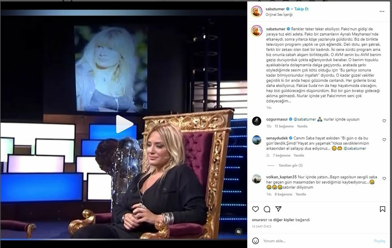 Yıllarca birlikte çalıştılar: Saba Tümer’in arkadaşı Pakize Suda’ya duygulandıran vedası gündem oldu!