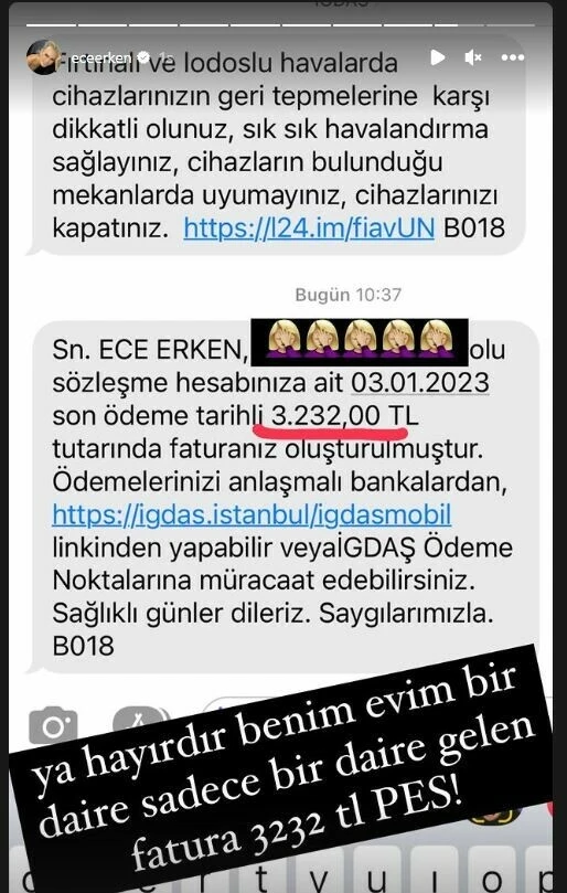 Ece Erken doğalgaz faturasına isyan etti: Ya hayırdır sadece bir daireye gelen fatura…
