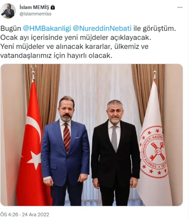 Bakan Nebati ile görüşen İslam Memiş 'müjde' diyerek tarih verdi: Vatandaşlarımız için hayırlı olacak