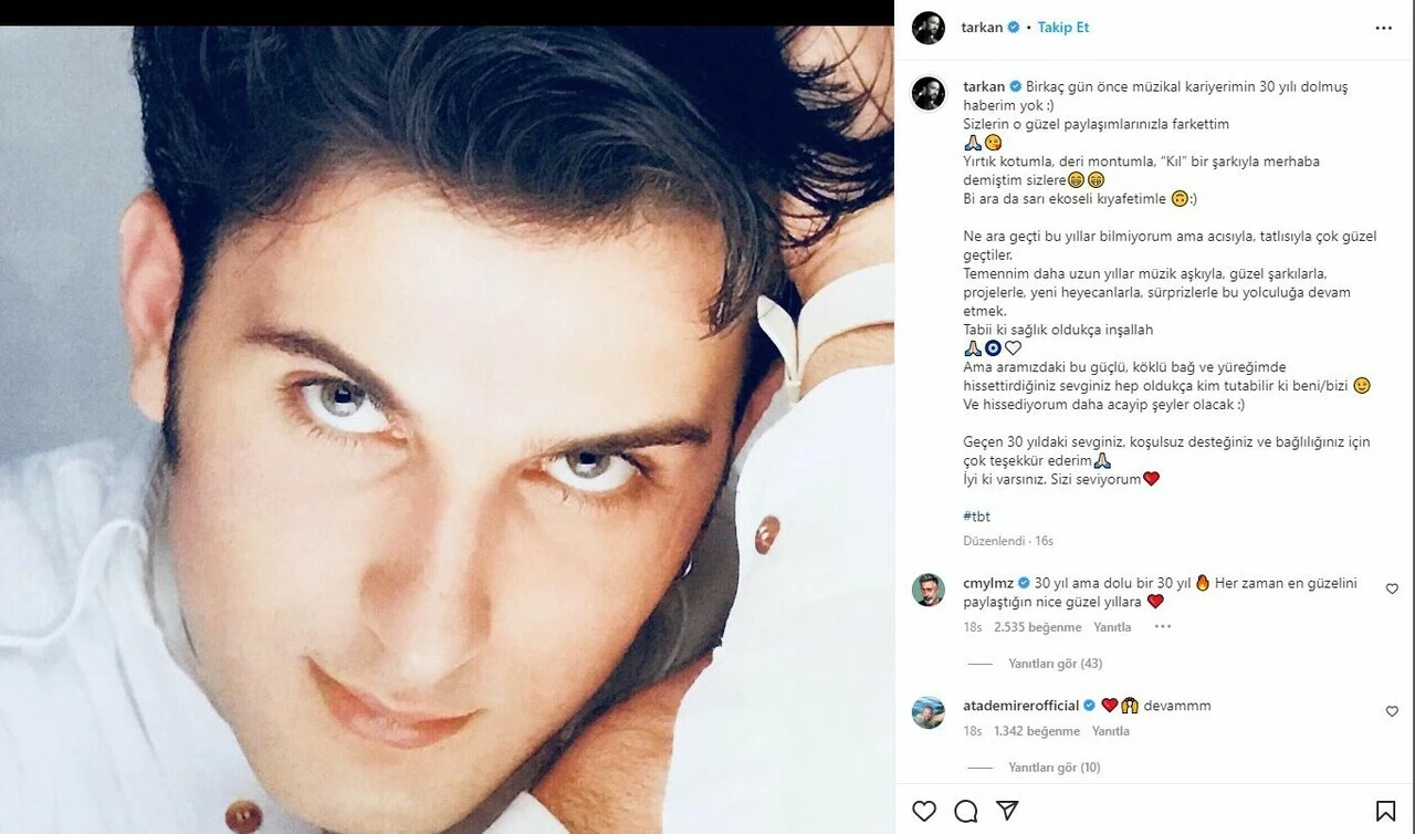 Tarkan’ın 30. sanat yılı için duygusal paylaşımına Cem Yılmaz’dan cevap gecikmedi!