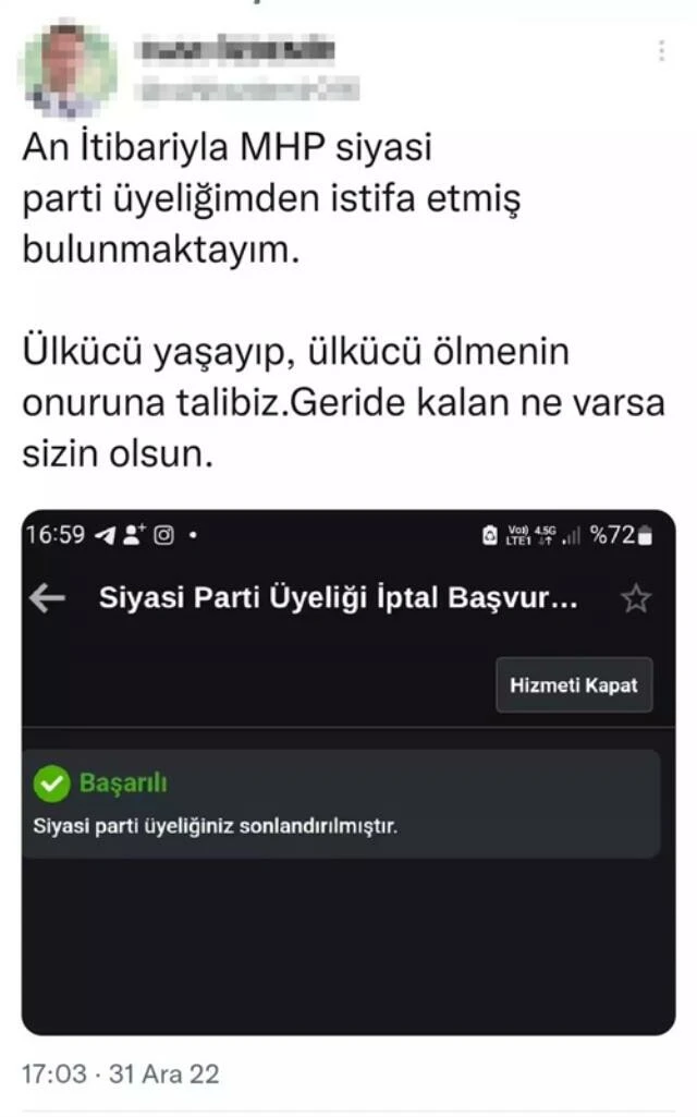 MHP’ye Sinan Ateş tepkisi: E-devlet üzerinden art arda istifalar