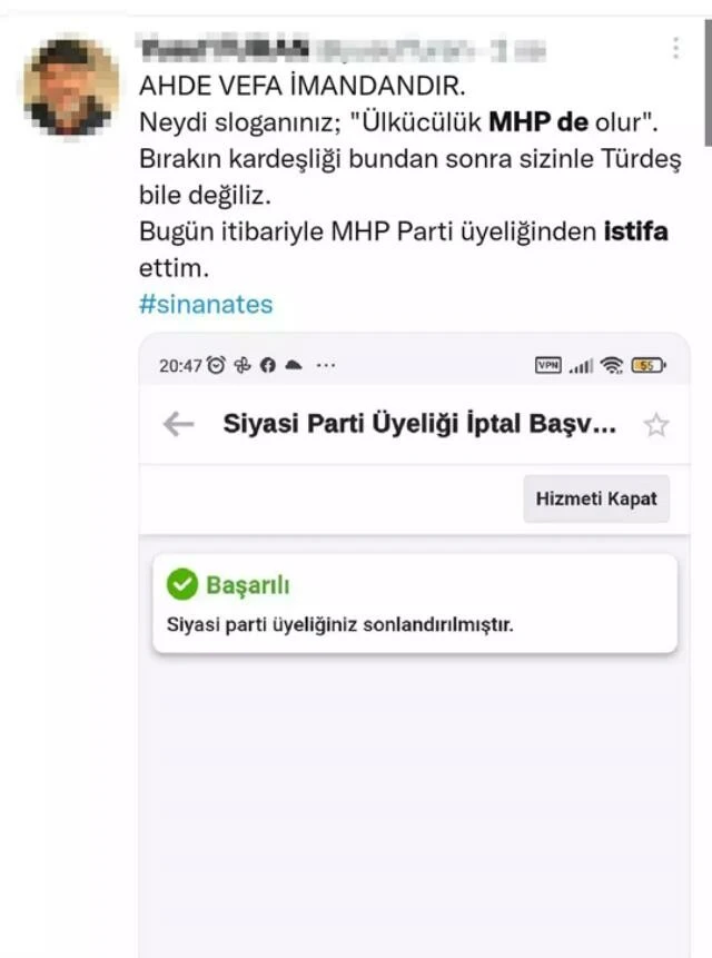 MHP’ye Sinan Ateş tepkisi: E-devlet üzerinden art arda istifalar